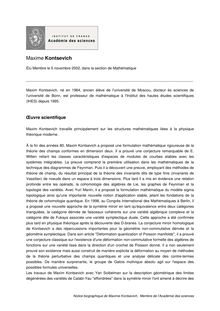 Notice biographique de Maxime Kontsevich Membre de l Académie des sciences