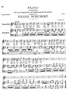 Partition complète, Skolie, D.306, Skolion (Drinking Song), Schubert, Franz