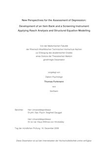 New perspectives for the assessment of depression [Elektronische Ressource] : development of an item bank and a screening instrument applying Rasch analysis and structural equation modelling / vorgelegt von Thomas Forkmann