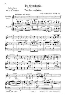 Partition , Die Gratulantin (C major), Vier chansons, Meyer-Helmund, Erik