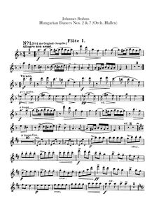Partition flûte 1, 2, 21 Hungarian Dances (orchestre), Brahms, Johannes