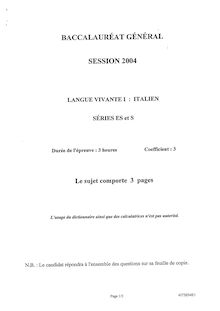 Italien LV1 2004 Sciences Economiques et Sociales Baccalauréat général