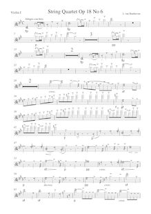 Partition violon 1, corde quatuor No.6, Op.18/6, B♭ major, Beethoven, Ludwig van