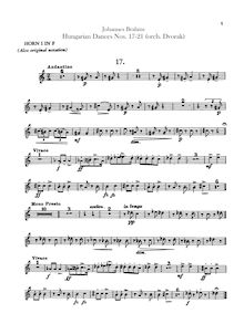 Partition cor 1, 2 (en E, D), 3, 4 (en D, E, C)Transposed parties en F, 21 Hungarian Dances (orchestre)