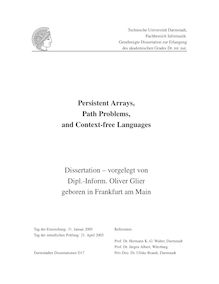 Persistent arrays, path problems, and context-free languages [Elektronische Ressource] / vorgelegt von Oliver Glier