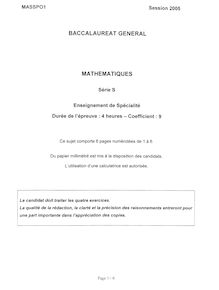 Sujet du bac S 2005: Mathématique Spécialité