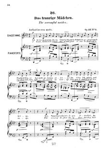 Partition No.4 - Das traurige Mädchen (pour sorrowful maiden), 6 Gesänge, Op.23