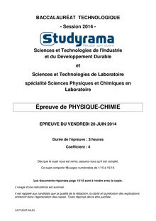 Sujet Bac STI2D Physique - Chimie 2014