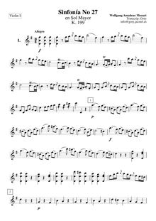 Partition violons I, Symphony No.27, G major, Mozart, Wolfgang Amadeus