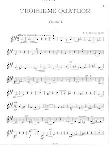 Partition violon 2, corde quatuor No.3, Op.30, A major, Taneyev, Aleksandr