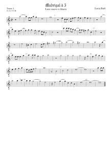 Partition ténor viole de gambe 1, octave aigu clef, Luce soave e chiara