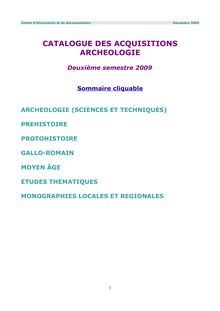 CATALOGUE DES ACQUISITIONS ARCHEOLOGIE