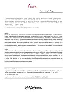 La commercialisation des produits de la recherche en génie du laboratoire d électronique appliquée de l École Polytechnique de Montréal, 1937-1975 - article ; n°1 ; vol.20, pg 105-122