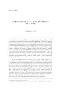 L’extension du système de juge unique en Europe - article ; n°3 ; vol.59, pg 647-671