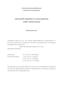 Leaf growth regulation in Lolium perenne under nutrient stress [Elektronische Ressource] / Monika Kavanová