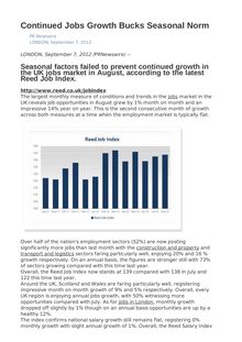 Continued Jobs Growth Bucks Seasonal Norm