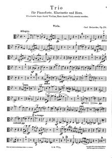 Partition viole de gambe, Trio pour Piano, clarinette, et cor, Op.274