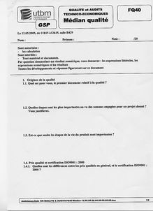 Qualité et audits technico-économiques 2005 Ingénierie et Management de Process Université de Technologie de Belfort Montbéliard