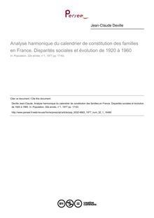 Analyse harmonique du calendrier de constitution des familles en France. Disparités sociales et évolution de 1920 à 1960 - article ; n°1 ; vol.32, pg 17-63