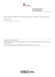 Jean-Jacques Becker et Gilles Candar : Histoire des Gauches en France  ; n°1 ; vol.22, pg 166-168