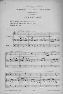 Partition , Offertoire (Mi b), Dix pièces pour orgue ou piano pédalier