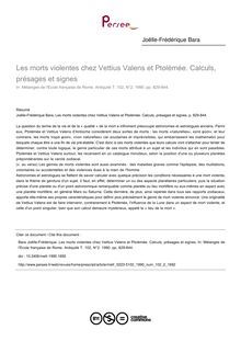 Les morts violantes chez Vettius Valens et Ptolémée. Calculs, présages et signes - article ; n°2 ; vol.102, pg 829-844