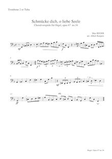 Partition Trombone 2 (ou Tuba), 52 choral préludes, Reger, Max