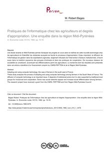 Pratiques de l informatique chez les agriculteurs et degrés d appropriation. Une enquête dans la région Midi-Pyrénées - article ; n°1 ; vol.210, pg 10-16
