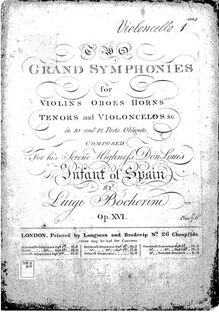 Partition violoncelles I, 6 Symphonies, G.503-508 (Op.12), D major, E♭ major, C major, D minor, B♭ major, A major