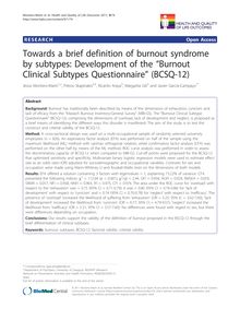 Towards a brief definition of burnout syndrome by subtypes: Development of the "Burnout Clinical Subtypes Questionnaire" (BCSQ-12)