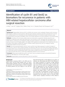Identification of cyclin B1 and Sec62 as biomarkers for recurrence in patients with HBV-related hepatocellular carcinoma after surgical resection