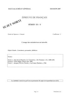 Baccalaureat 2007 francais sciences economiques et sociales
