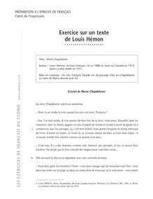 Champs lexicaux, Exercice sur un texte de Louis Hémon