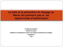 La lutte et la prévention du dopage au Maroc les premiers pas et  les opportunités d’amélioration