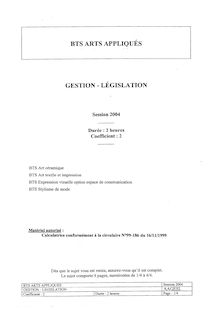 Gestion - législation 2004 BTS Art céramique