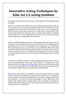 Innovative Acting Techniques by Kids Act LA Acting Institute