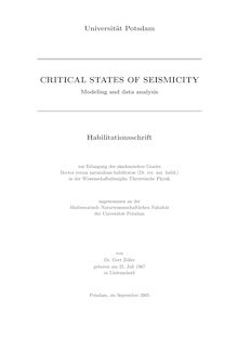 Critical states of seismicity [Elektronische Ressource] : modeling and data analysis / von Gert Zöller
