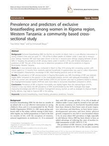 Prevalence and predictors of exclusive breastfeeding among women in Kigoma region, Western Tanzania: a community based cross-sectional study