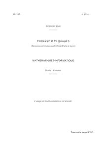 Épreuve de Mathématiques-Informatique - Filières MP et PC - (Session 2002)