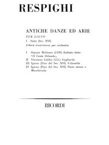 Partition Complete Orchestral Score, Antiche danze et arie per liuto