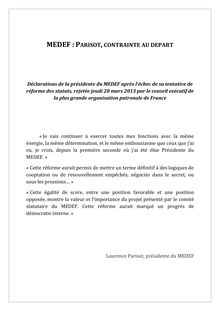 Déclarations de la présidente du MEDEF après le rejet de la reforme des statuts