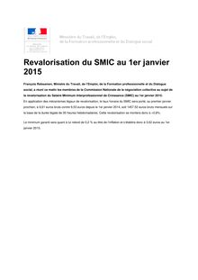 Revalorisation du SMIC au 1er janvier 2015