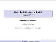 Calculabilité et complexité  Cours no1