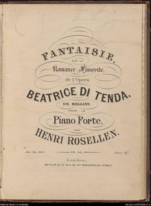 Partition complète, Fantaisie sur la Romance Favorite de l opéra Beatrice di Tenda de Bellini, Op.40