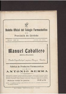 Boletín Oficial del Colegio Farmacéutico de la Provincia de Córdoba, n. 128 (1934)