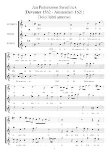 Partition Dolci labri amorosi, partition complète at notated pitch pour 3 voix ou enregistrements SAT, Rimes francaises et italiennes