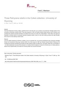 Three Palmyrene reliefs in the Colket collection, University of Wyoming - article ; n°1 ; vol.77, pg 159-168