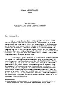 Claude LEVI-STRAUSS A PROPOS DE "LEVI-STRAUSS DANS LE XVIIIe ...