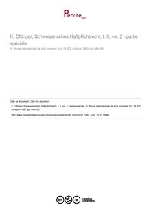 K. Oftinger, Schweizerisches Haftpflichtrecht, t. II, vol. 2 : partie spéciale - note biblio ; n°2 ; vol.15, pg 449-450