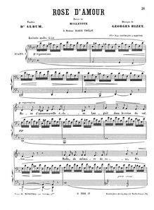Partition complète (D minor: haut voix et piano), Rose d amour